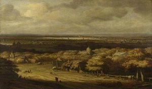 An Extensive Landscape With Houses In A Wood And A Distant Town — Philips De Koninck