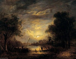 Fishing By Moonlight At Sanderdorf, Near The Brille, The Netherlands — John Berney Crome