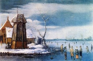 A Farm To The Left Of A Frozen River — Hendrick Avercamp
