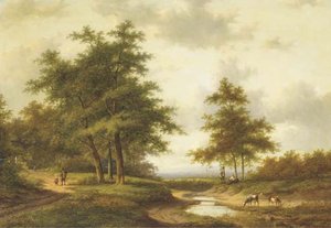 Figures Resting By A Ford, A Town In A Valley Beyond — Jan Evert Morel