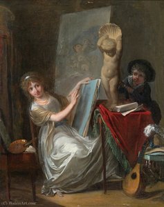 A Studio Interior With A Young Woman Painting By Jean-baptiste Mallet — Jean Baptiste Mallet