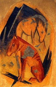 Two Horses In Front Of A Blue Mountain — Franz Marc