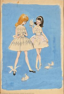 Drawing, Two Girls With Doves — Alceu De Paula Penna