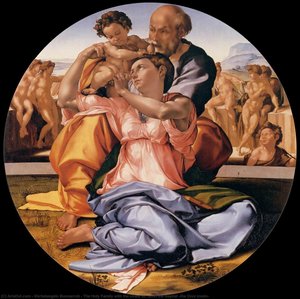 Die Heilige Familie Mit Dem Unbefleckten Kind St. Johannes Dem Baptist (der Donati-tondo) — Michelangelo Buonarroti