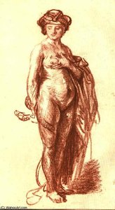 Nud Femelle Avec Serpent (cléopâtre), Rouge Chal — Rembrandt Van Rijn