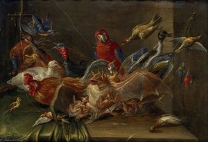 Decorative Still Life Composition With Birds And Two Bats — Jan Van Kessel The Elder