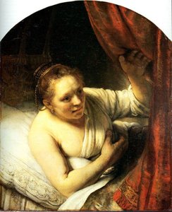 Et Øjeblik Af Forventning: Rembrandt’s ‘young Woman In Bed’ (sarah Waiting For Tobias) Udforsker Kunstnerens Mesterlige Brug Af Lys Og Skygge Samt Følelsesmæssig Dybde I Dette Ikoniske Hollandske Guldalderkunstværk. Denne Olie På Lærred Blev Malet I 1647 — Rembrandt Van Rijn