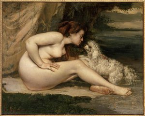 Female Nude With A Dog (portrait Of Leotine Renaude) — Gustave Courbet