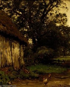 Chickens In A Farmyard — Julius Jacobus Van De Sande Bakhuyzen
