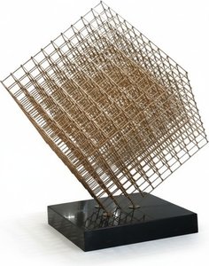 Rose Gold Stainless Steel Geometric Sculpture Wall Panel - Modern Art Deco Home Decor For Living Room Bedroom Loft Gallery Display – Large Decorative Cube Metal Frame Sculpture Gift Idea
