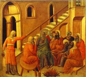 Maestó (back, Central Panel), St. Peter First Denying Jesus — Duccio Di Buoninsegna
