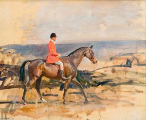 Studie Av En Jeger Og En Brun Vallak — Alfred Munnings