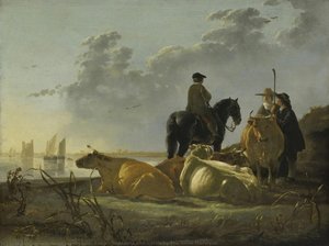 Peasants And Cattle By The River Merwede — Aelbert Jacobszoon Cuyp