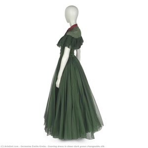 Evening Dress In Sheer Dark Green Changeable Silk — Germaine Émilie Krebs