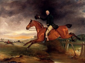 Mr George Marriott On His Bay Hunter Taking A Fence — John Ferneley Snr
