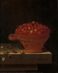 A Bowl Of Strawberries On A Stone Plinth, Adriaen Coorte, 1696 — Adriaen Coorte