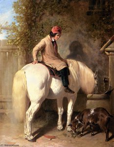 Refreshment A Boy Watering His Grey Pony — John Frederick Herring Senior
