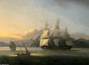 British Man O' War And Fishing Boats Off The Coast — Thomas Luny