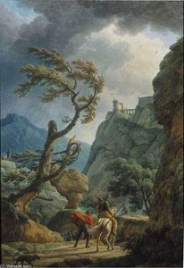 Soldiers In A Mountain Gorge, With A Storm — Claude-joseph Vernet