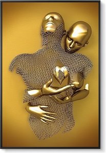 Intertwined Figures Canvas Wall Art – Gold Abstract Sculpture