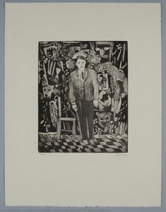 Untitled (man With Chair On Checkerboard Floor) — Roberto Gil De Montes