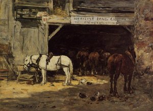 Horses For Hire In A Yard — Eugène Louis Boudin