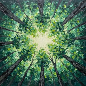 Radiant Canopy Convergence: A Meditative Study Of Verdant Light And Impasto Texture — Laurent Fontaine