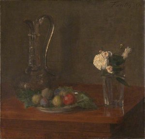Still Life With Glass Jug, Fruit And Flowers — Henri Fantin-latour