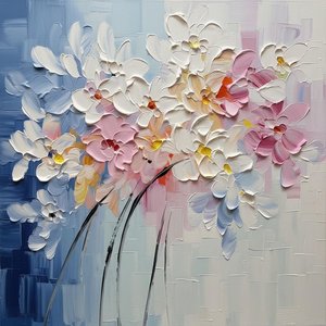 Ethereal Impasto Bloom In Serene Tones Of Periwinkle And Sculpted White — David Moreau