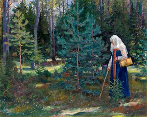 Gathering Mushrooms In The Forest — Sergey Arsenievich Vinogradov