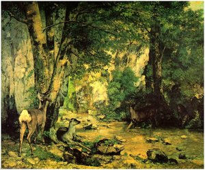 A Thicket Of Deer At The Stream Of Plaisir-fontaine - El Grupo De Ciervos Al Arroyo Del Plaisir — Gustave Courbet