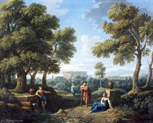 A Classical Landscape, With Figures Conversing By A Fountain — Jan Frans Van Bloemen
