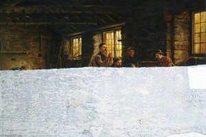Men Seated Around A Fire In A Grinding Shop — Joseph Wrightson Macintyre