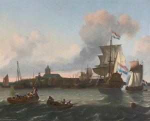 View From The Nieuwe Maas River Towards The City Of Vlaardingen — Ludolf Backhuysen I