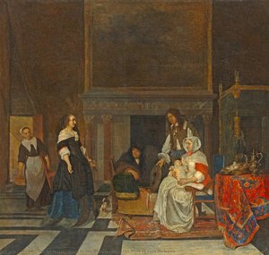 Visite De La Chambre Des Enfants, Après La Naissance De Sara Hinlopen — Gabriel Metsu