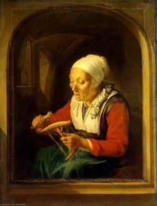 Old Woman Unreeling Threads — Gerrit Dou