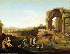 Figures Dancing Near Ruin — Cornelis Van Poelenburch