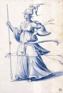 Disegno Di Costume Di Una Donna Con Lancia — Giuseppe Arcimboldo