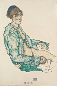 Istuva Puolinuoleva Sinisellä Hiuspannan Kanssa — Egon Schiele