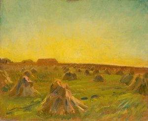 Coucher De Soleil Sur Un Champ De Récolte — Sir Alfred James Munnings
