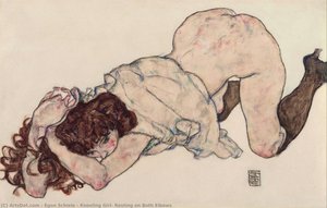 Kneeling Girl, Resting On Both Elbows — Egon Schiele