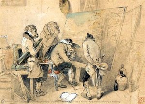 Experts In The Painter's Atelier (ape-men Examining A Painting) — Alexandre Gabriel Decamps