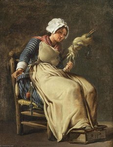 A Kitchen Maid Knitting — Hugues Taraval