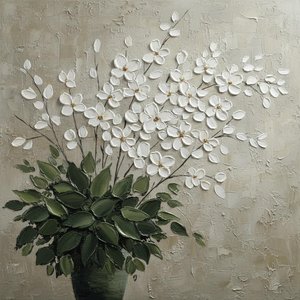 Fioritura Eterea In Impasto: Uno Studio Meditativo Di Flora Bianca Organica E Texture