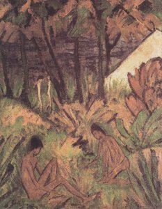 Badende Am Waldsee — Otto Mueller