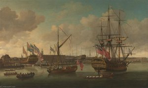A Launching At Deptford — John Cleveley The Elder