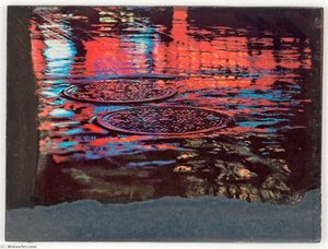 Untitled (red And Blue Reflections On Sewer Covers In Wet Street) — Joseph Cornell