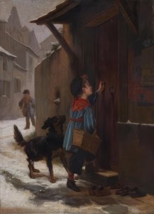 Child With Dog Knocking On Door — André Henri Dargelas
