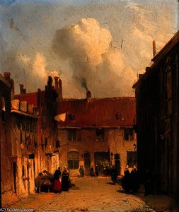 Villagers In A Sunlit Street — Jan Weissenbruch