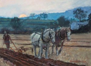 Ploughing At Sunset — Rowland Davidson